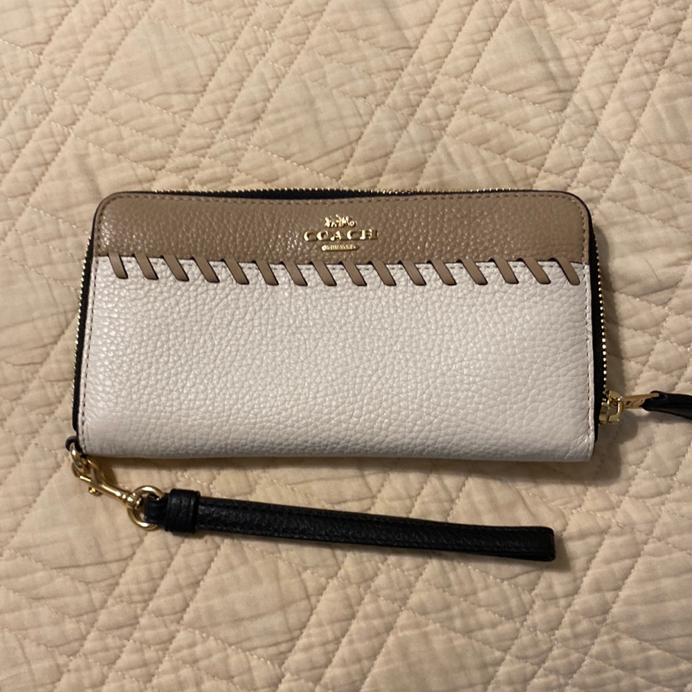 Large Coach zip around wallet. Cream and Tan